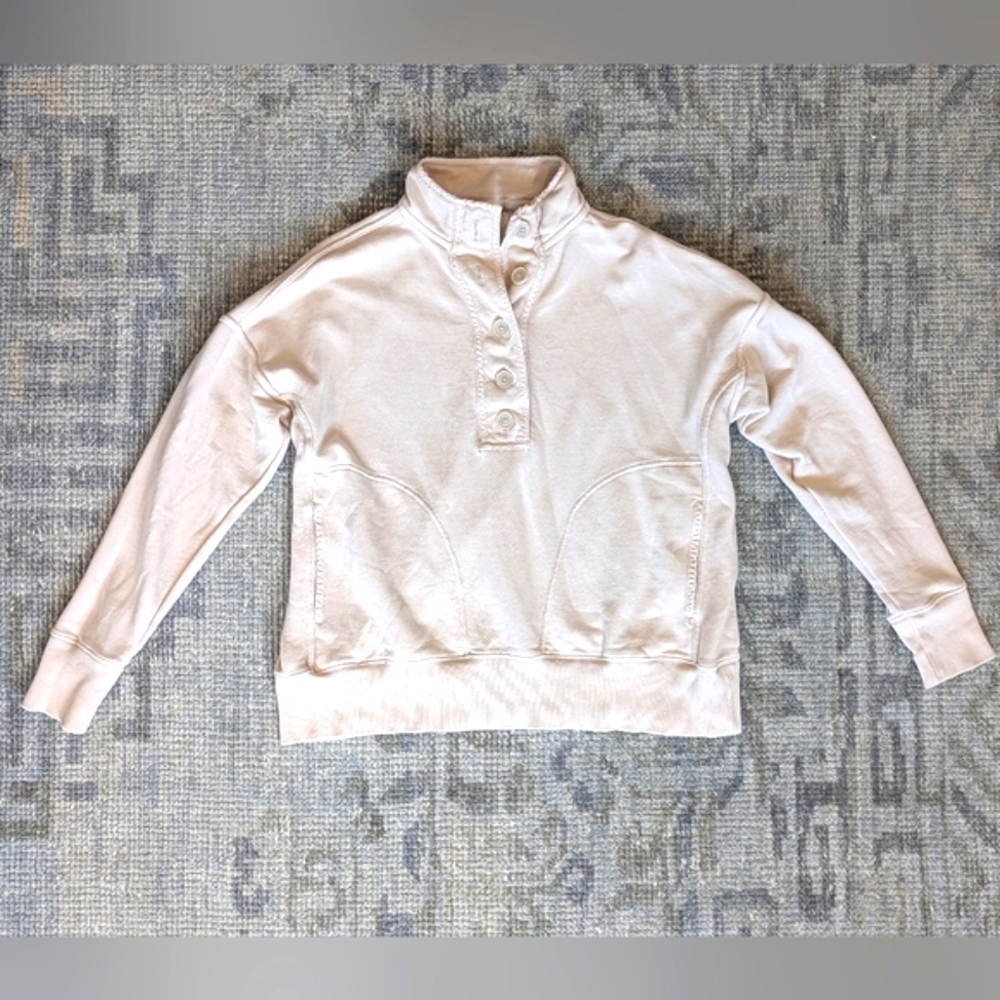 Aerie Beige Quarter Button Sweatshirt - Size Xs